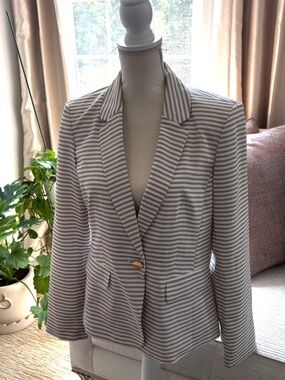Calvin Klein Taupe & White Striped Women's Blazer